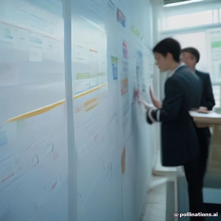 Equipo interdepartamental colaborando alrededor de un tablero con notas de planificación estratégica y mapeo de procesos, desarrollando una estrategia de digitalización alineada.