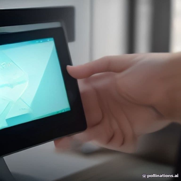 Interfaz táctil en pantalla mostrando el flujo de trabajo de automatización de email a orden, con validación de inventario y confirmación de pago en tiempo real.