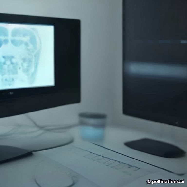 Médico revisando imágenes de diagnóstico en estación de trabajo digital con asistencia de IA.